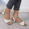 Rhinestone One-strap Mid-heeled Shoes Sandals Women's Fashion Thick-heeled Shoes Open-toe Fashion Flip-flops