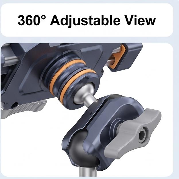 Motorcycle Phone Mount with 360° Adjustable Wireless Charging: Shock-Absorbing Aluminum Alloy Holder for Riders Secure Grip on Any Handlebar