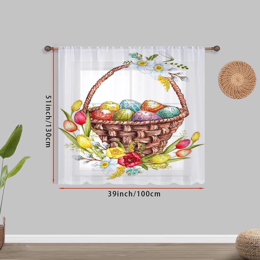 1PC transparent curtains, Easter egg flower pattern basket, suitable for bedrooms and living rooms, pole bag style