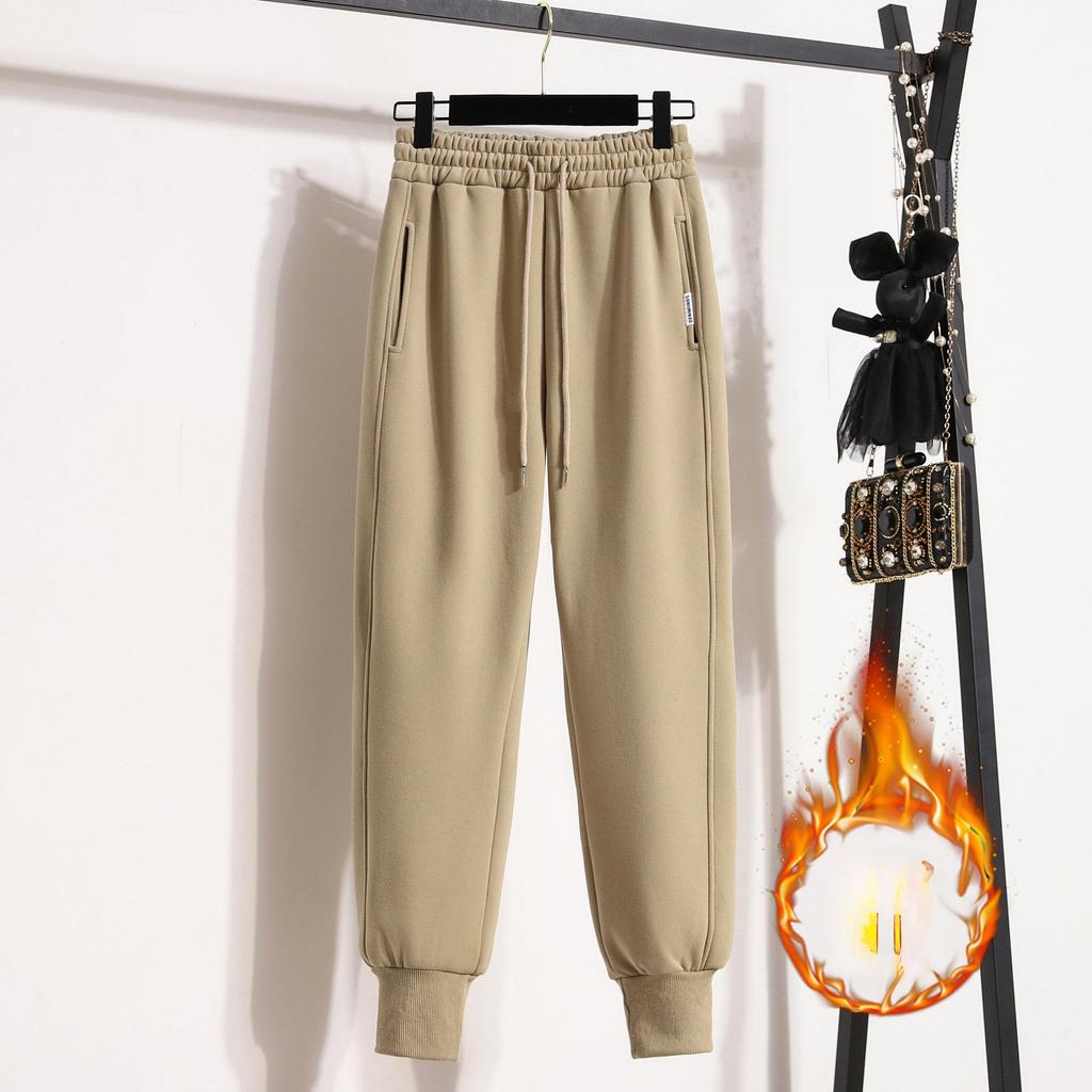 Утолщенные флисовые спортивные штаны женские осенне-зимние новые теплые свободные универсальные штаны