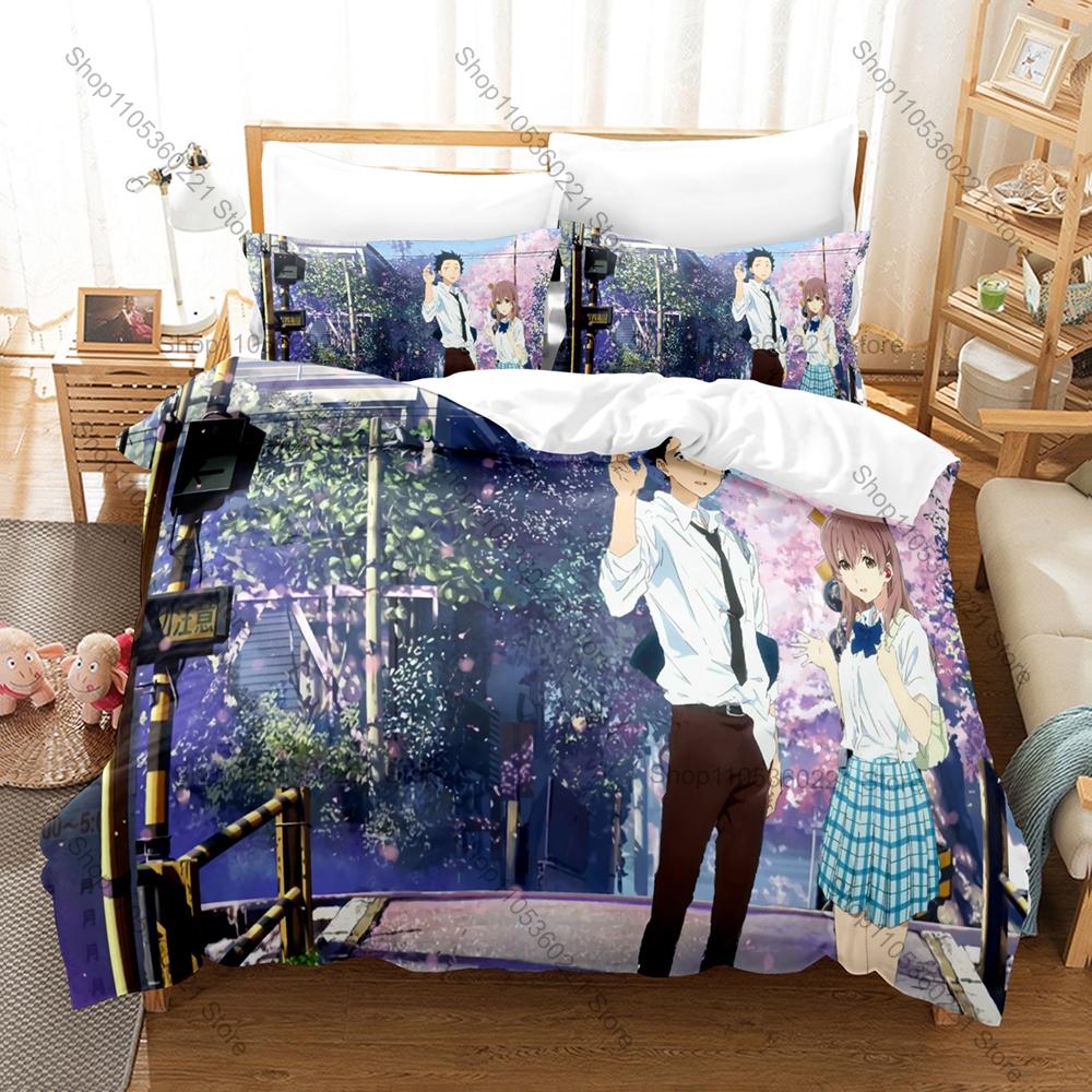Крутой Koe No Katachi Пастельная Вишня Спокойное Исцеление Срез Жизни Эмоциональное Аниме Эстетика Комплект Постельного Белья Пододеяльник 2 Наволочки
