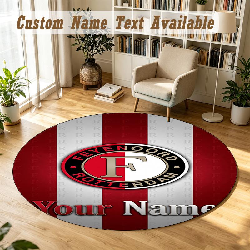 Round Rug Custom NameFeyenoord Pattern Non Slip Carpet Home Floor Decor
