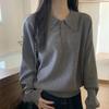 Retro Korean Polo Collar Sweater Women Autumn Winter Loose Top Pullover Knitting