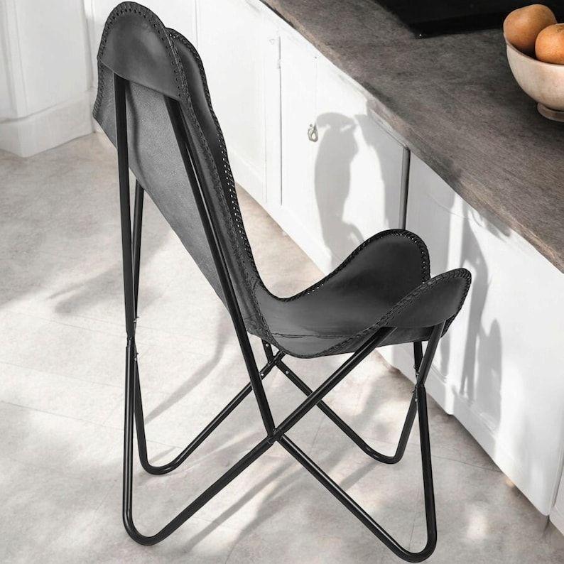 Черное кожаное кресло-бабочка для гостиной, расслабляющее кресло-акцент, складной подлокотник, кресло ручной работы, домашний декор, ретро-кресло-бабочка, подарки