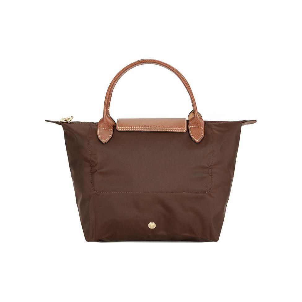Longchamp Le Pliage Original Минималистичная сумка-тоут для ежедневных поездок с текстурированным нейлоновым холстом, кожей и логотипом, форма "пельмень", маленькая, женская, цвет Эбеновое дерево 1621089P81