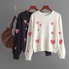 Women Autumn Winter Heart Print Causal O-Neck Top Long Sleeve Knitwear Knit Sweater Cardigan