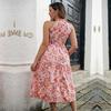 Vintage Print Halter Sleeveless Long Dress Women Spring Summer Holiday Lace Up Strap S-XL