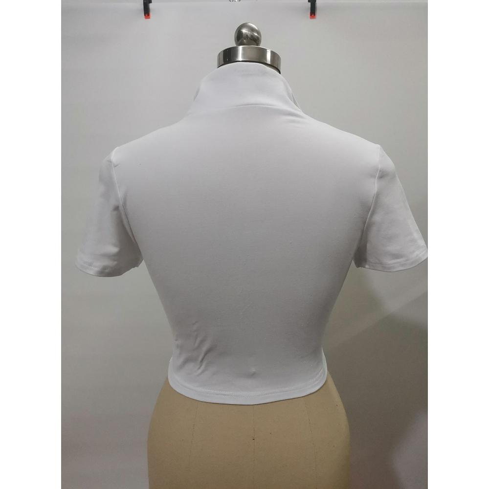White T Shirt Crop Tops Women Summer Sexy Zipper Short Tee Top Slim Fashion Female Shirts