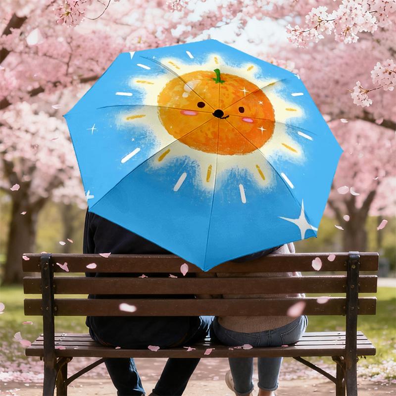 Блестящий оранжевый пляжный зонт: Автоматическое открытие и закрытие, Защита от непогоды, Аксессуар для путешествий, Легкий и прочный 091