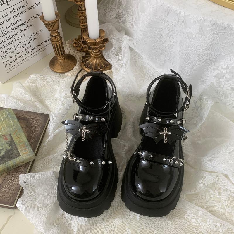 Женская обувь Обувь для девочек в стиле панк Лоферы с заклепками Кожаные туфли Мэри Джейн Крутые ретро туфли на толстой платформе Туфли на высоком каблуке 35-40