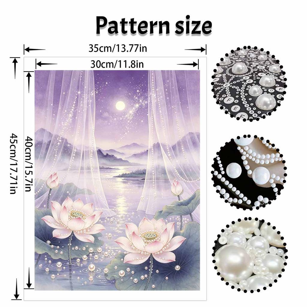 Pearl lotus lake moonlight painting handmade creative projects. home wall decoration.
