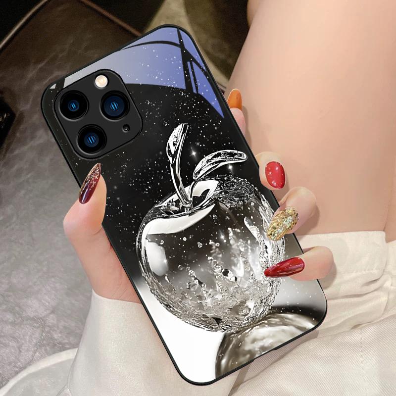 Прозрачный хрустальный чехол-яблоко для iPhone 16 Pro Max 15 Pro 14 13 12 Mini 11 XS M Ax XR 7 8 Plu SE 2022 из закаленного стекла