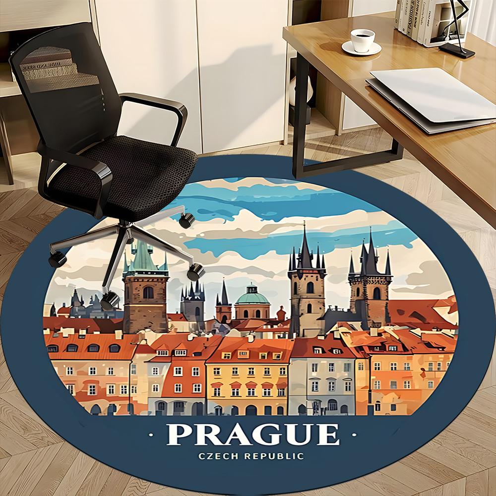 1pc PragueCzech Republic Office Round Area Rug, Indoor Mat Suitable ForOffice, Under Office Chairs Bedroom Living Room Home Decor, Room Deco, n73