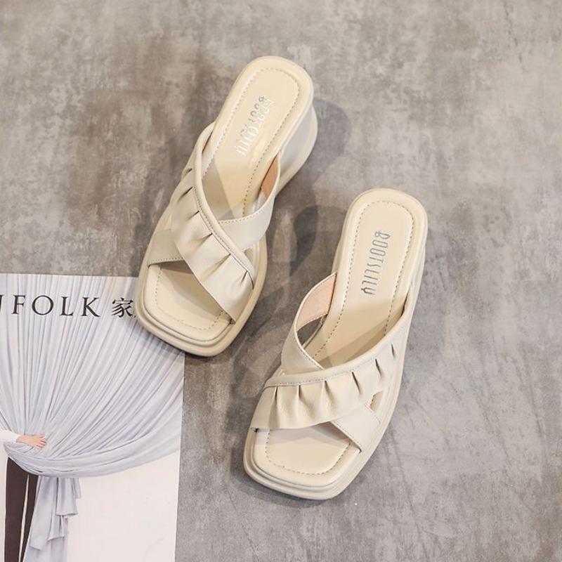 Модные женские тапочки, сандалии на танкетке, шлепанцы, абрикосовые мягкие кожаные туфли-сабо для женщин, предложение, водонепроницаемая натуральная кожа 39