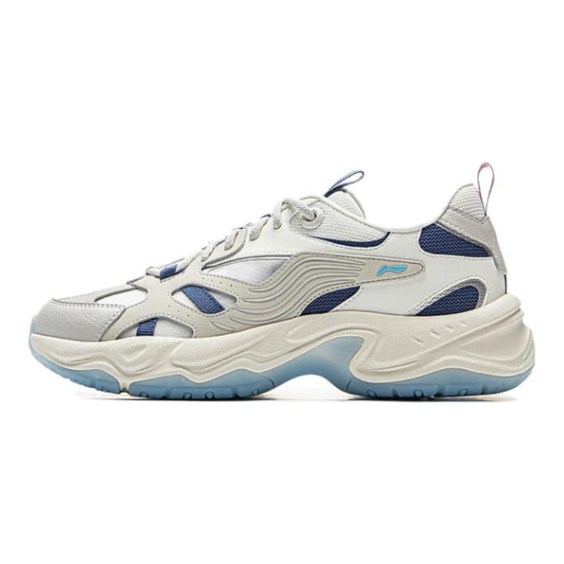 Li Ning нескользящие, износостойкие, дышащие низкие повседневные кроссовки унисекс Бело-синие AGCV307-2