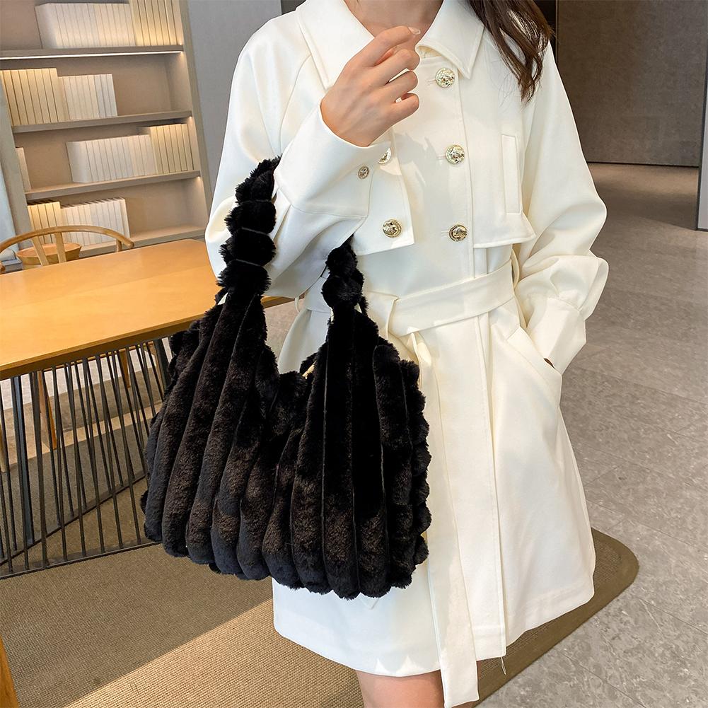 Women Plush Tote Handbag Large Capacity Soft Satchel Bag Versatile Fashion Casual Shopping Tote Bag