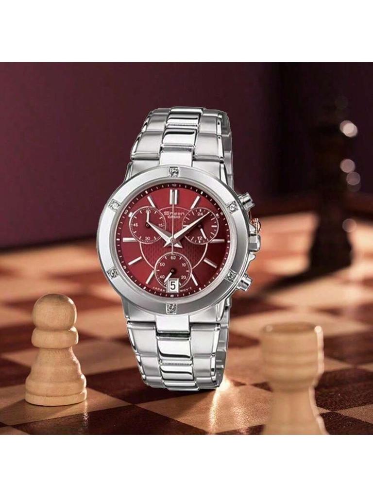 Casio Ремешок из нержавеющей стали, Красный циферблат, Женские кварцевые часы SHN-5005D-4ADS