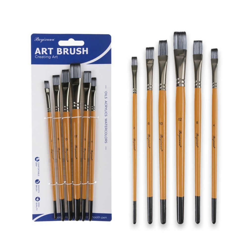 Wooden Handle Acrylic Oil Brushes Round Head Art Paint Brushes 6pcs/set Art Supplies Artist