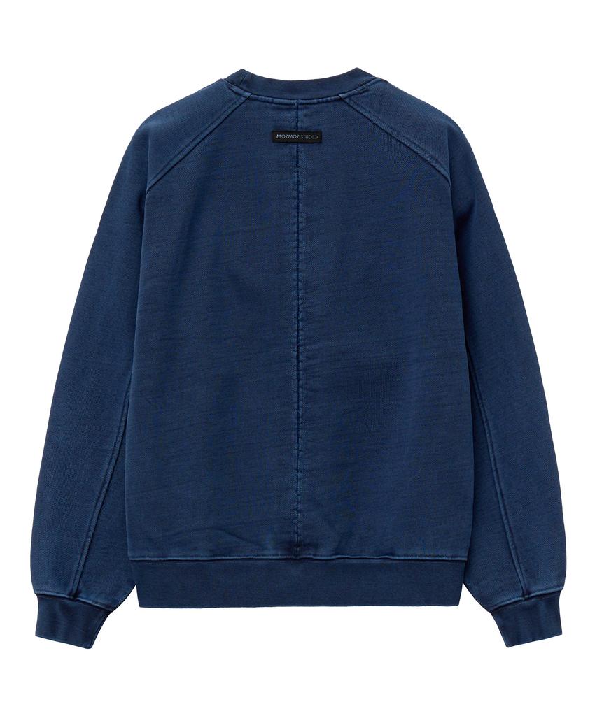 MOZMOZ Heavy Weight Pigment Raglan Back Slit Oversized Sweatshirt Blue