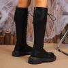 Fashion Fashion Platform Knee High Boots Women 2024 Autumn Lace Up Back Zipper Knight Boots Woman Black Faux Leather Long Botas Mujer
