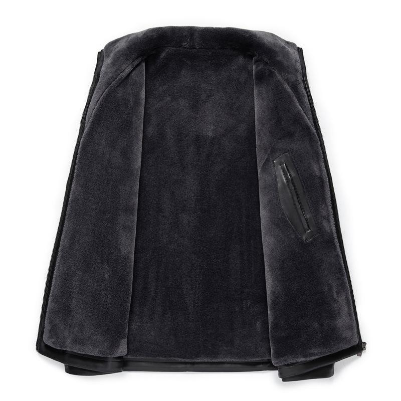 Fur-in-one Leather Jacket for Middle-aged and Elderly Men, Plus Velvet and Thickened Leather Jacket, Winter Genuine Leather Daddy Lapel Jacket