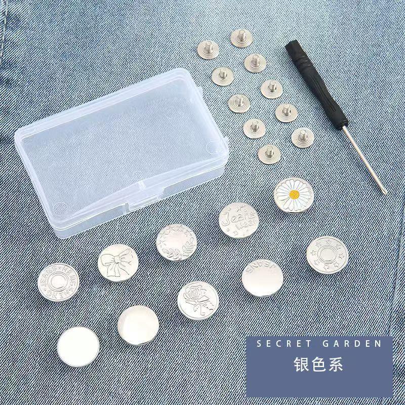 10PCS/Pack 17mm Jeans Waist Buttons Adjustable Nail Free Waist Extenders Buttons Detachable Clothing Buckle with Screwdriver