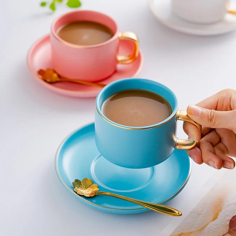 Керамическая кружка Многоразовый набор кофейных чашек Чашки для эспрессо Чашки для кофе и чая Столовые приборы Аксессуары Фарфоровое блюдце Кофейная посуда Бар