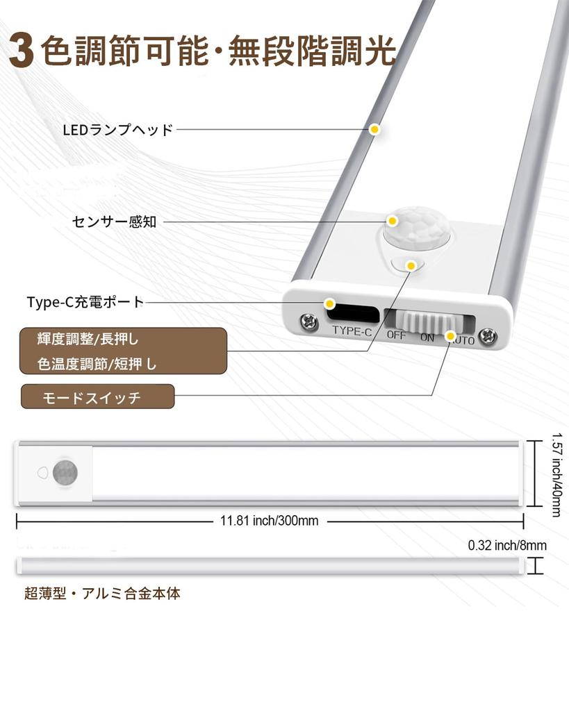 Часы Непрерывного Движения Датчик Внутренний Магнитная Светодиодная Панель Для Чтения Под Полку Бесступенчатая Для Лампочки Дневной Свет Дневной Цвет 2 Штуки [60 Освещения]