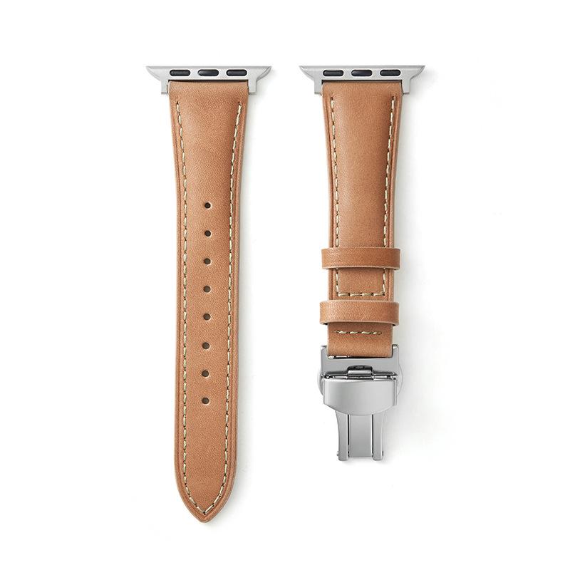 Совместимый ремешок для Apple iWatch - Кожа растительного дубления с бабочковой застежкой