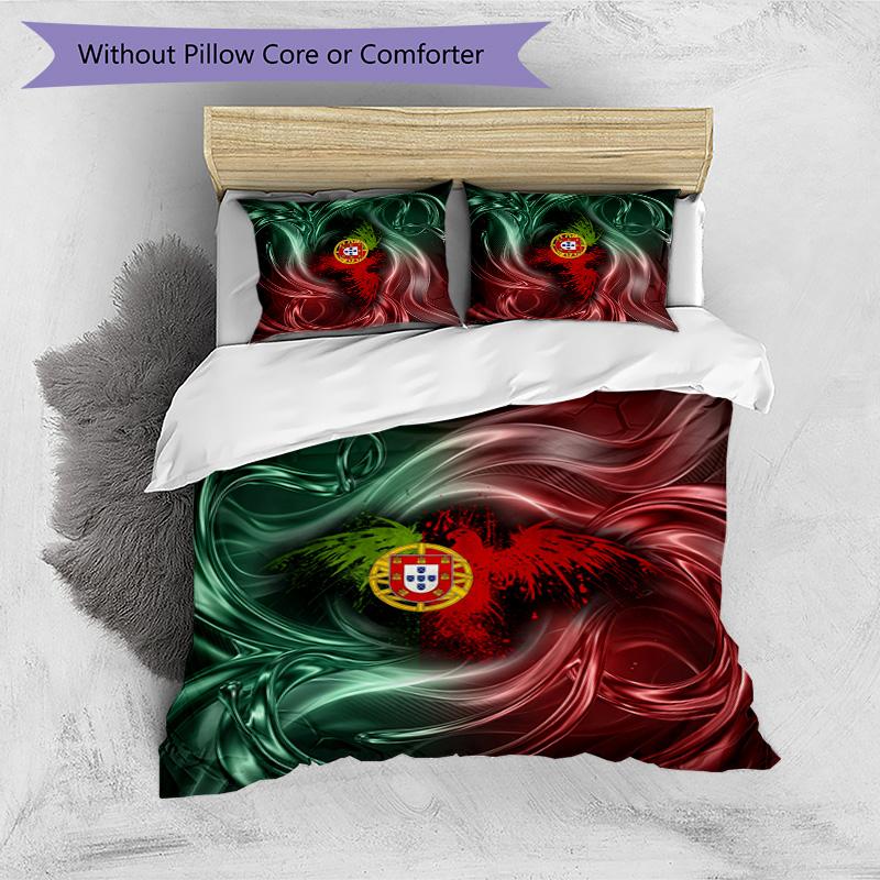 Portugal Football Printed Bedding 3 Piece Set Cozy Breathable Bed Cover Set as Housewarming Holiday Gift