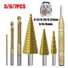 7Pcs Step Drill Bit Saw Drill Set,3 6 8mm Woodwork Metal Core Hole Opener,Center Punch Titanium Milling Cutter 4-12 4-20 4-32mm