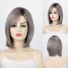 Element Synthetic Cosplay Bob Wig with Bangs Short Straight Ash Silver Grey Daily Party Wigs for Women Heat Resistant Fiber Wigs