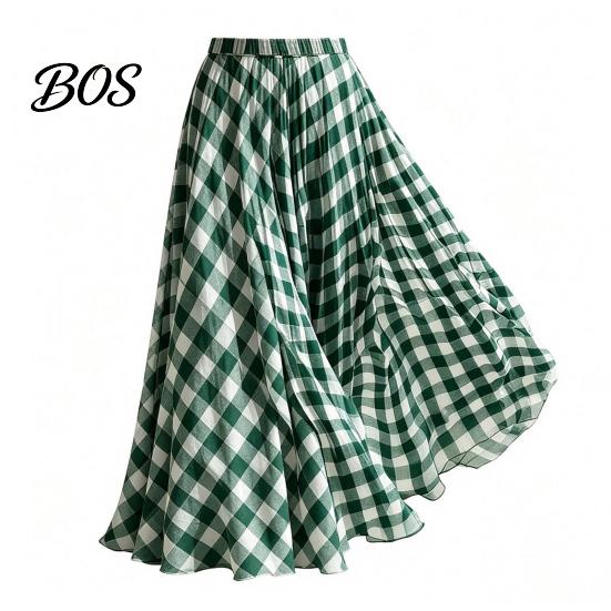 Comfortable Maxi Skirt Women Skirt, Elastic Waist Plaid Print Long Flowy Vacation Hem Lightweight Summer for Beach Travel Party