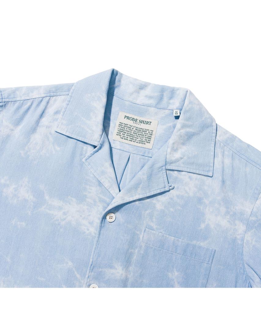 PRODESHIRT [Комфорт] Джинсовая рубашка-кемпинг с открытым воротником в кубинском стиле (Мисти Блю)