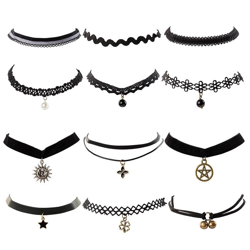 Korean Style Lace Choker Necklace Set: Clavicle Chains & Neck Straps