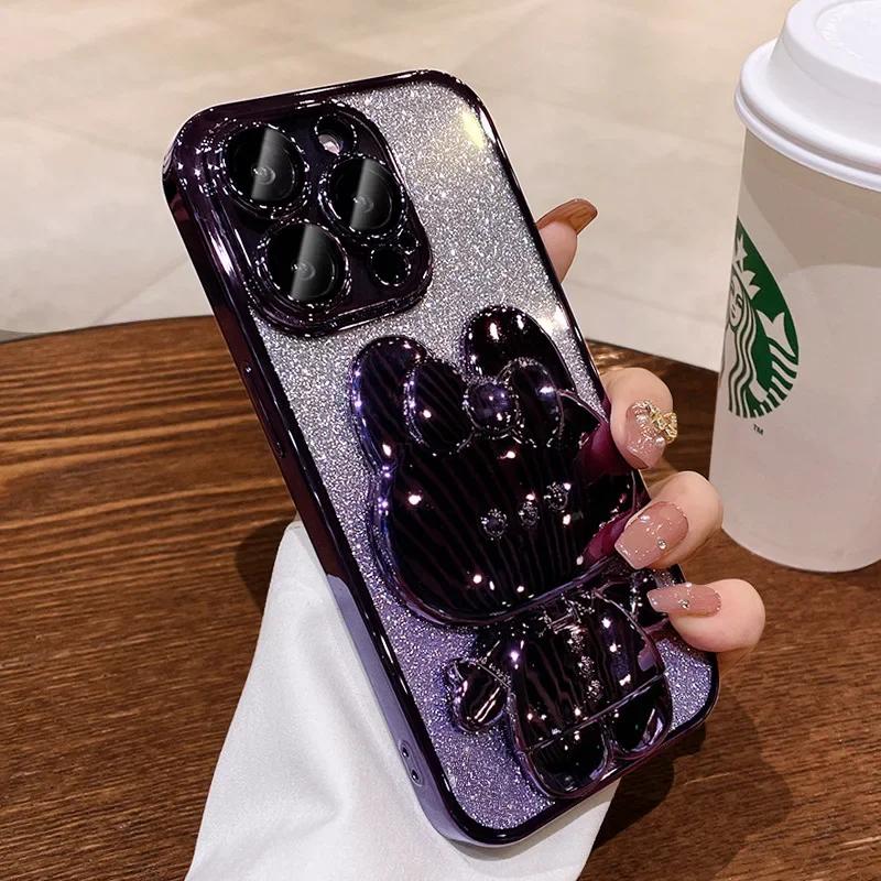 Чехол-кронштейн с зеркалом в виде кролика для iPhone 16 Pro Max 15 14 Plus 13 12 Pro 11 Pro Max XR XS MAX X 7 8 Plus Сейсмозащитный чехол