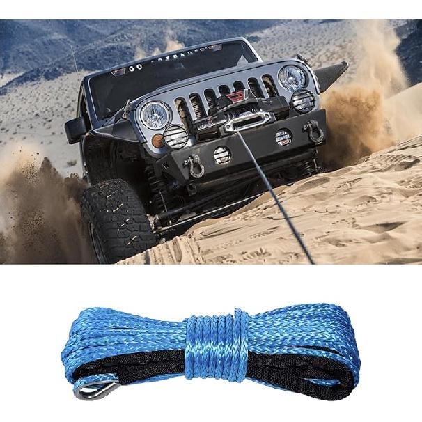 1/4'' X 50 Ft Car Synthetic Winch Rope Kit, 10,000LBs Winch Cable Line With Protecting Sleeve And Thimble, Universal Car Accessories For ATV UTV