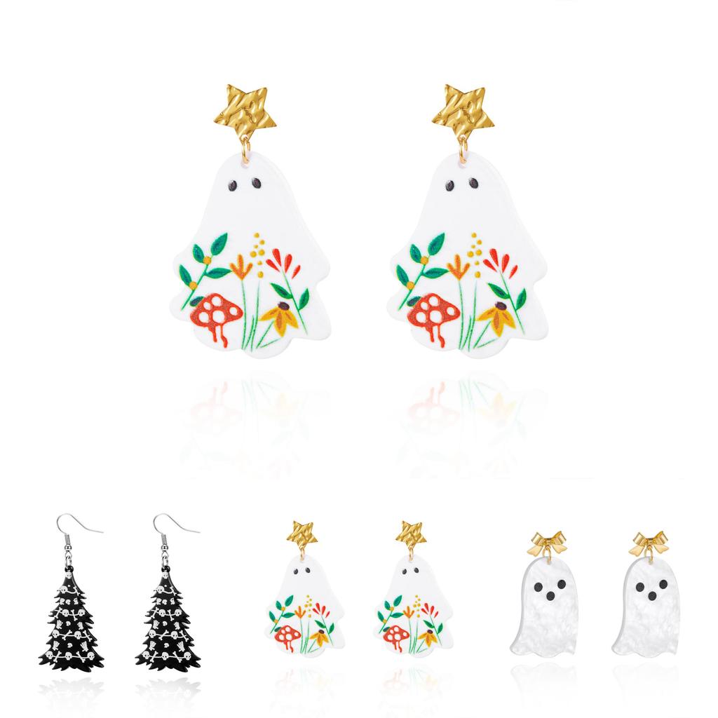 Acrylic Geometric Ghost Dangle Earrings With Electroplated Finish For Stylish Women