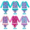 Girls' Long Sleeve Fish Scale Swimsuit Set with Sunscreen Protection