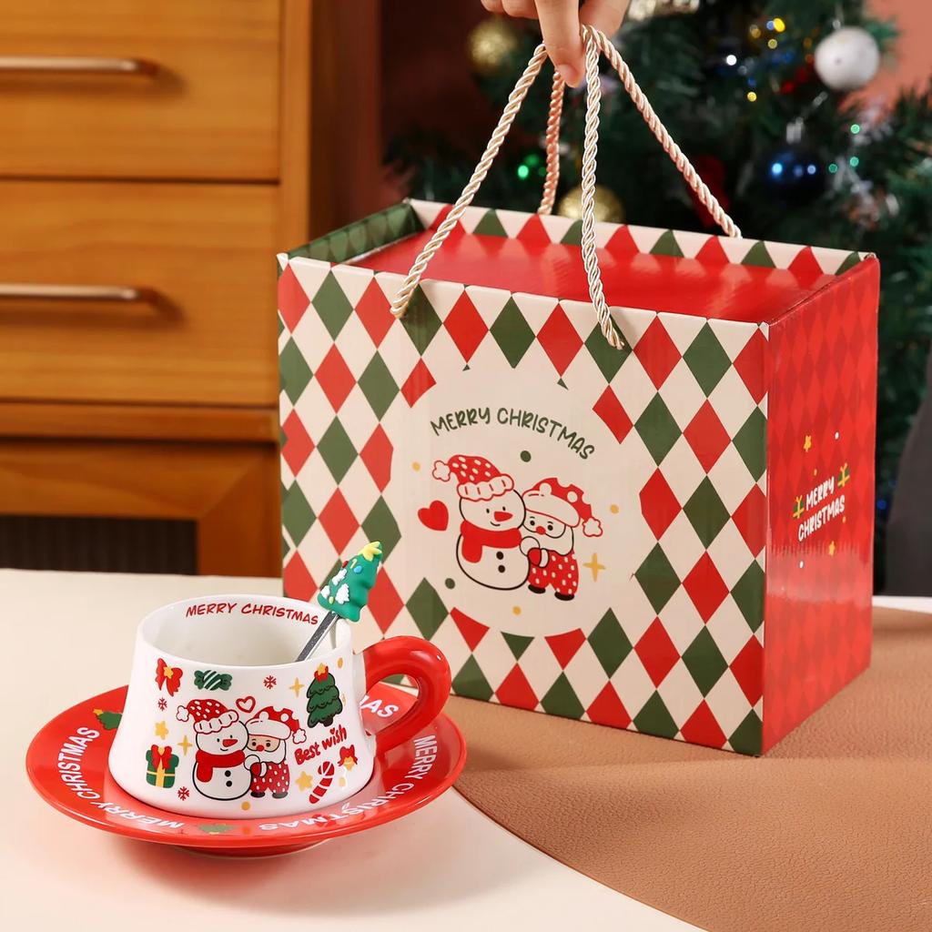 New Christmas Ceramic Coffee Cup and Dish Set, Household Ceramic Water Cup, Makeup Cup, Gift Box, Christmas Gift Lijiao