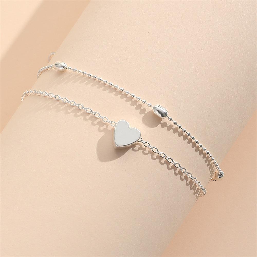 Heart-shaped Layered Foot Ankle Bracelet Double Layer Summer Butterfly Anklet Fashionable   Summer