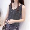 Летняя женская бретелька из ледяного шелка с бриллиантами, женская свободная короткая рубашка без рукавов с диким v-образным вырезом, майка
