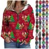 Женская свободная толстовка с капюшоном на молнии и длинными рукавами с рождественским принтом и карманами