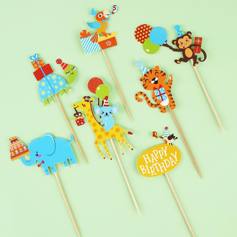Jungle Animal Cupcake Decoration Cartoon Elephant Lion Giraffe Cake Decoration Wildlife Park Wild One Birthday Party Supplies