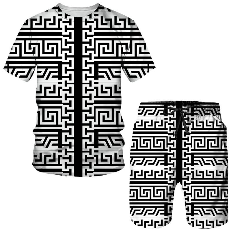 Summer Men's Fashionable Round Neck Streetwear Tracksuit - 3D Print Short Sleeve T-shirt And Shorts Set