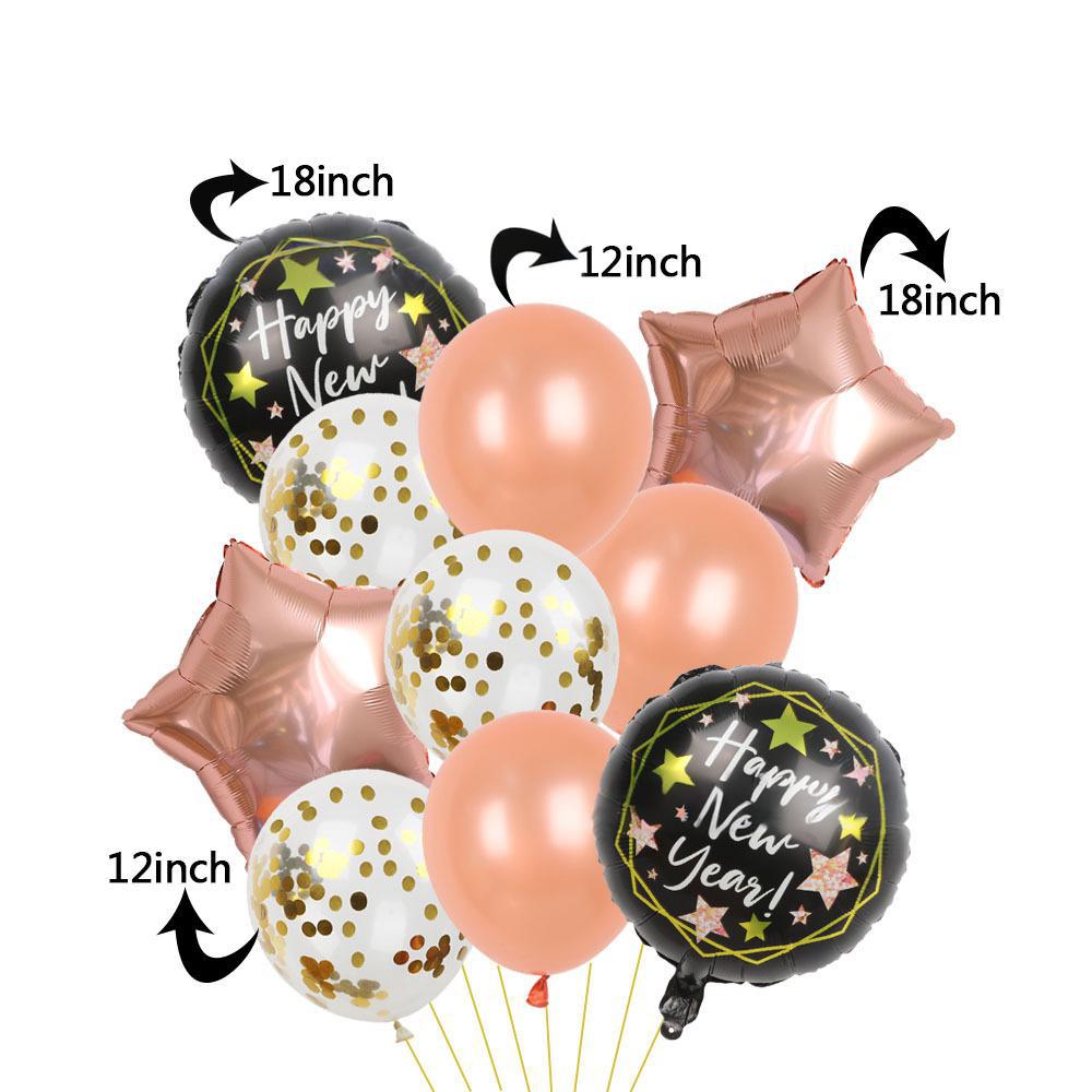 Набор из 10 штук в новогодней тематике С Новым годом Розовое золото Алюминиевая пленка Латексная пентаграмма Комбинация шаров