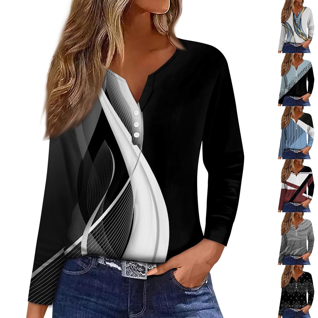 Women's T Shirt Tee Button Floral Print Long Sleeve Daily Weekend Fashion Basic V-Neck Regular Top