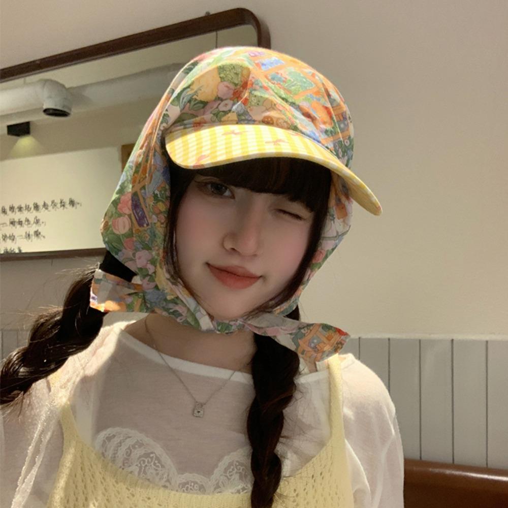 Plaid Scarf Peaked Cap Floral Triangle Headscarf Hat Headscarf Baseball Hat  Mountaineering