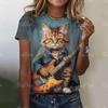Summer Women's T-Shirt Rock Cat Printed Short Sleeve Female T-Shirt Hip Hop Fashion Couple Loose Street Style Y2k Tops Clothing