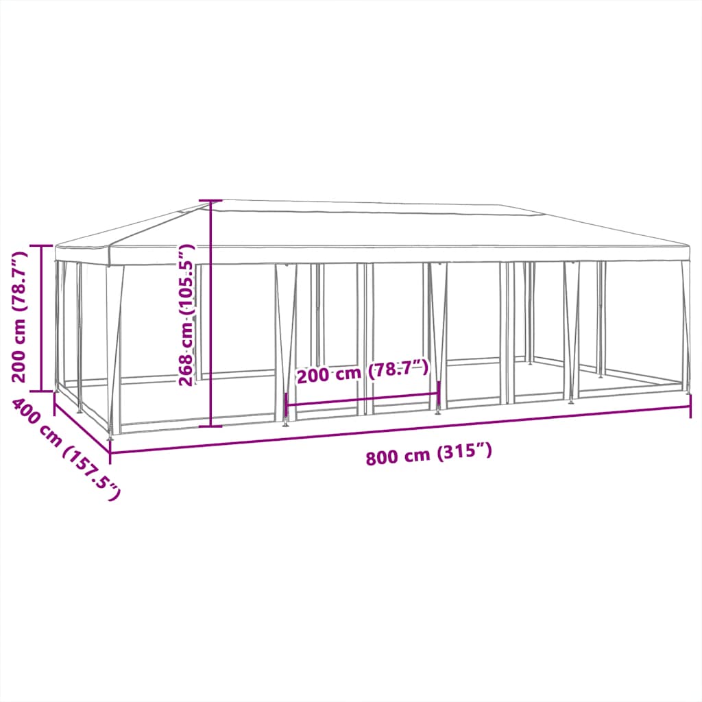 Red Party Tent with 12 Mesh Side Panels 8x4 m HDPE